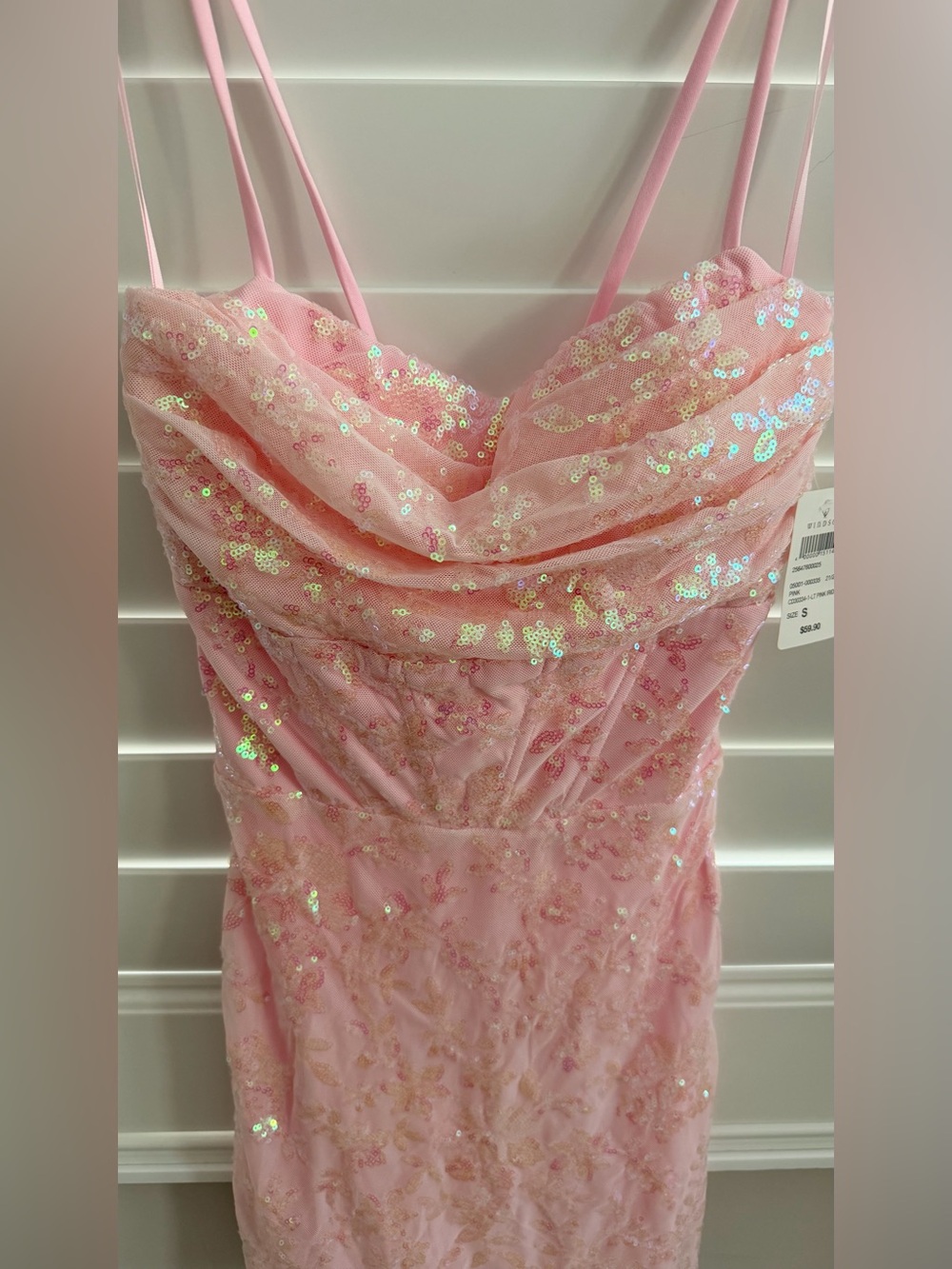 Windsor Pink Sequin Spaghetti-Strap Party Dress - Picture 3 of 4